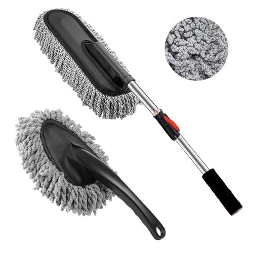 Fuelbyte Microfiber Car Duster with Handle for Car Interior Cleaning Brush Mop Duster for Car Cleaning Brush with Handle Wet & Dry Car Washing Brush Ideal Car Accessories (Duster Combo) - Image 1
