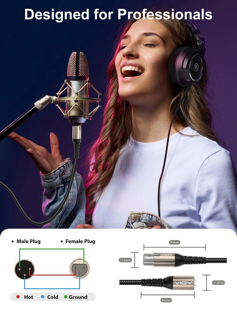 VIOY XLR Microphone Cable 15 FT, Mic Cable Male to Female Balanced Cord 3 Pin - Nylon Braided XLR Extension Cable for Microphone, Mixer, Recoding Studio, Amplifier, Podcast, etc - Image 3