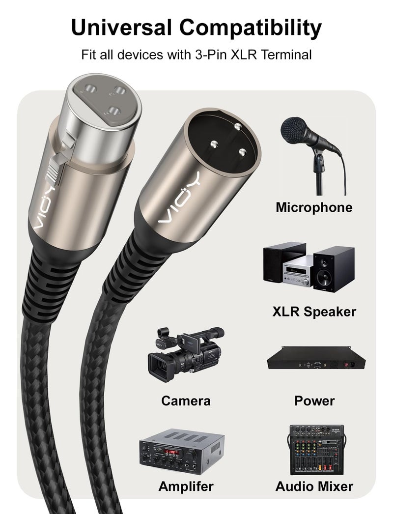 VIOY XLR Microphone Cable 15 FT, Mic Cable Male to Female Balanced Cord 3 Pin - Nylon Braided XLR Extension Cable for Microphone, Mixer, Recoding Studio, Amplifier, Podcast, etc - Image 2