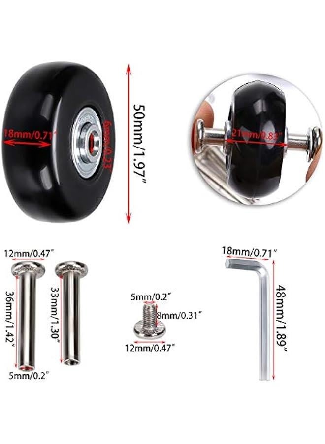 50mm x 18mm Luggage Suitcase Replacement Wheels, Rubber Swivel Caster Wheels Bearings Repair Kits, Set of 2 - Image 3