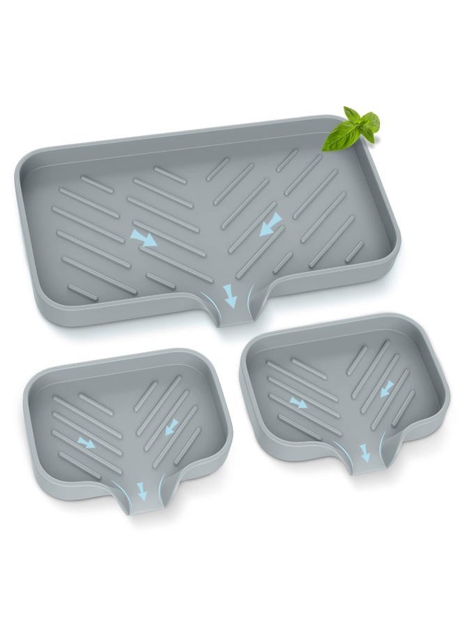 EGWON Kitchen Sink Soap Sponge Tray Self Draining Premium Silicone Soap Holder for Bathroom Caddy Organizer for Dish Soap Bottle,Soap Dispenser - Image 1