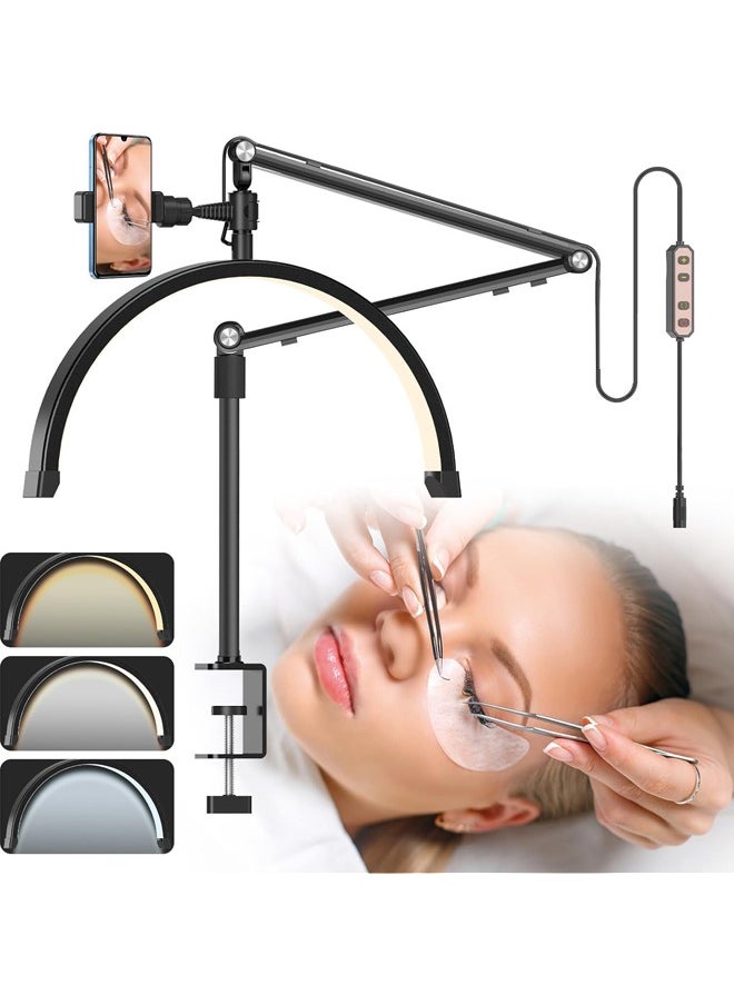 Hihonor - Half Moon Light for Lashes, 16Inch LED Nail Desk Lamp, Lash Light for Eyelash Tech, Esthetician, Office, Beauty, Skincare, Tattoo, Facial, Filming with Remote Control Black - Image 1
