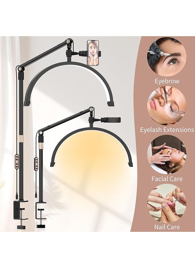 Hihonor - Half Moon Light for Lashes, 16Inch LED Nail Desk Lamp, Lash Light for Eyelash Tech, Esthetician, Office, Beauty, Skincare, Tattoo, Facial, Filming with Remote Control Black - Image 1