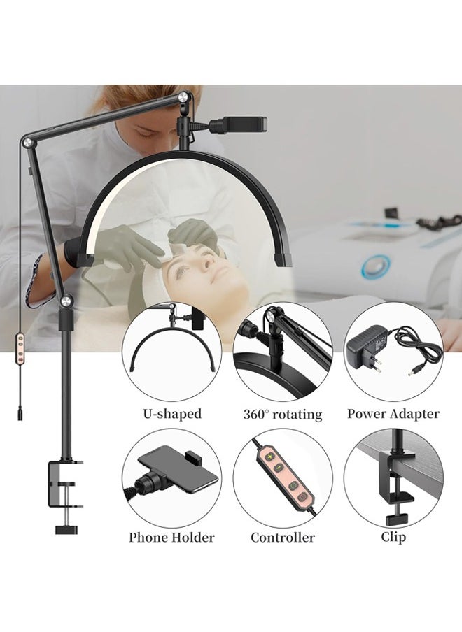 Hihonor - Half Moon Light for Lashes, 16Inch LED Nail Desk Lamp, Lash Light for Eyelash Tech, Esthetician, Office, Beauty, Skincare, Tattoo, Facial, Filming with Remote Control Black - Image 1