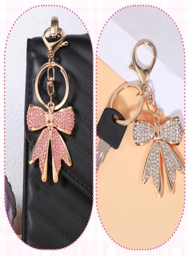 JIYIN 2 Pcs Cute Bow Keychain for Women, Sparkly Pink Rhinestone Bow Bag Charm Shiny Gold Plated Purse Charms Bow Knot Accessories for Handbags Backpack - Image 4