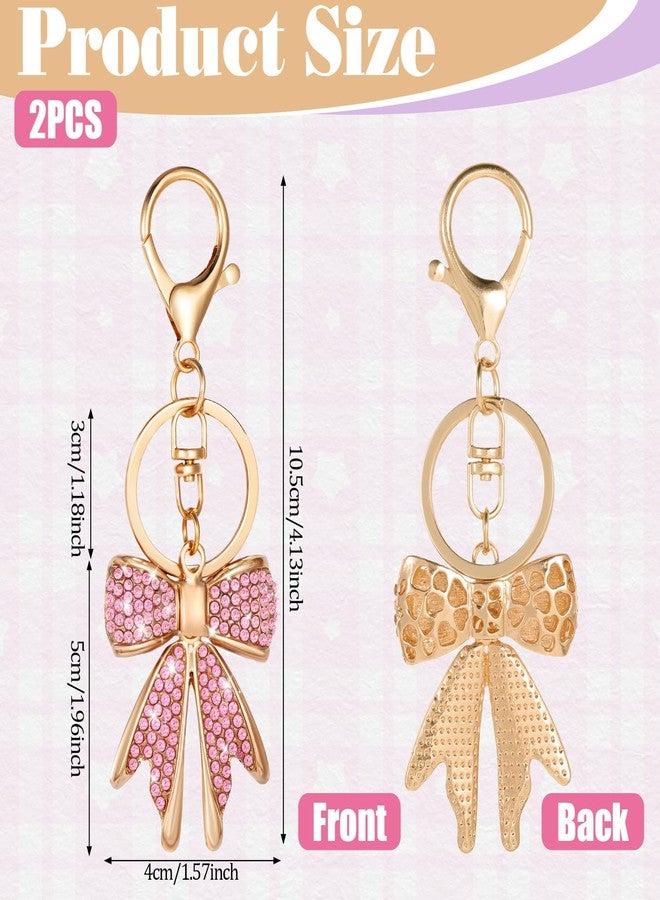 JIYIN 2 Pcs Cute Bow Keychain for Women, Sparkly Pink Rhinestone Bow Bag Charm Shiny Gold Plated Purse Charms Bow Knot Accessories for Handbags Backpack - Image 2