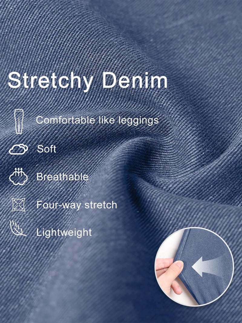 DLOODA Women's Wide Leg Jeans High Waisted Stretchy Denim Pants Elastic Waist Pull On Sweatpant Jeans Trendy Baggy Loose Sky Blue - Image 4