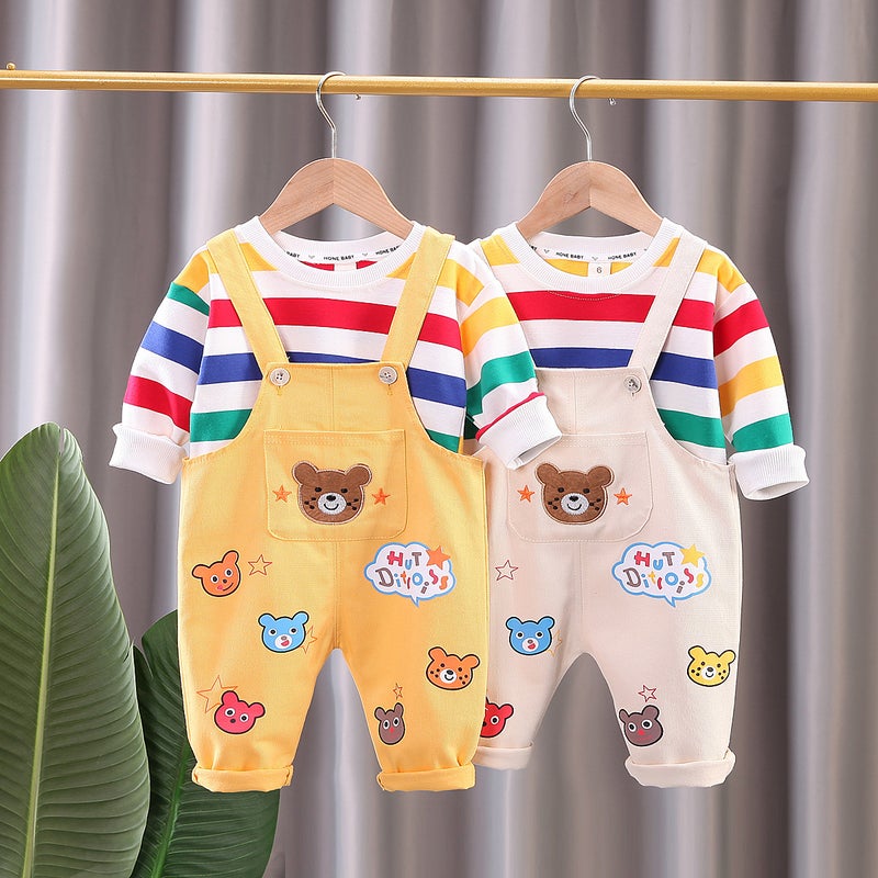 Baby cartoon suspenders Spring and Autumn New Baby children's clothing Western style autumn long sleeve two-piece fashion wholesale - Image 2