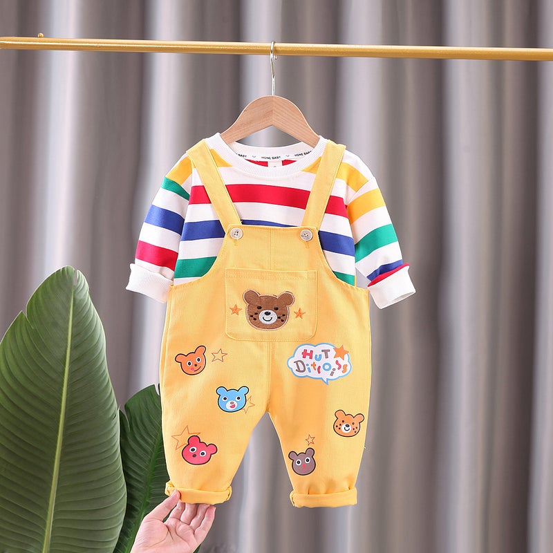 Baby cartoon suspenders Spring and Autumn New Baby children's clothing Western style autumn long sleeve two-piece fashion wholesale - Image 3
