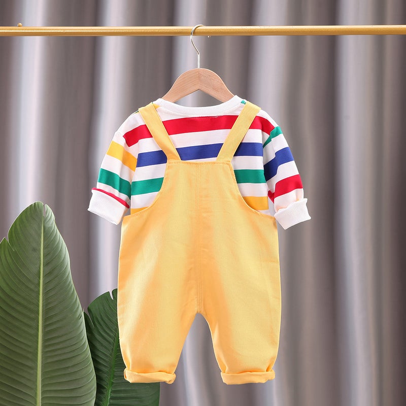 Baby cartoon suspenders Spring and Autumn New Baby children's clothing Western style autumn long sleeve two-piece fashion wholesale - Image 5