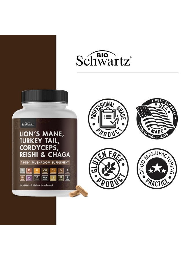 BioSchwartz Mushroom Complex - Organic Lions Mane Supplement Capsule with Reishi, Turkey Tail, Cordyceps, Shiitake, Chaga, Black Pepper for Max Absorption - Supports Energy, Focus, Memory, 90 Count - Image 5