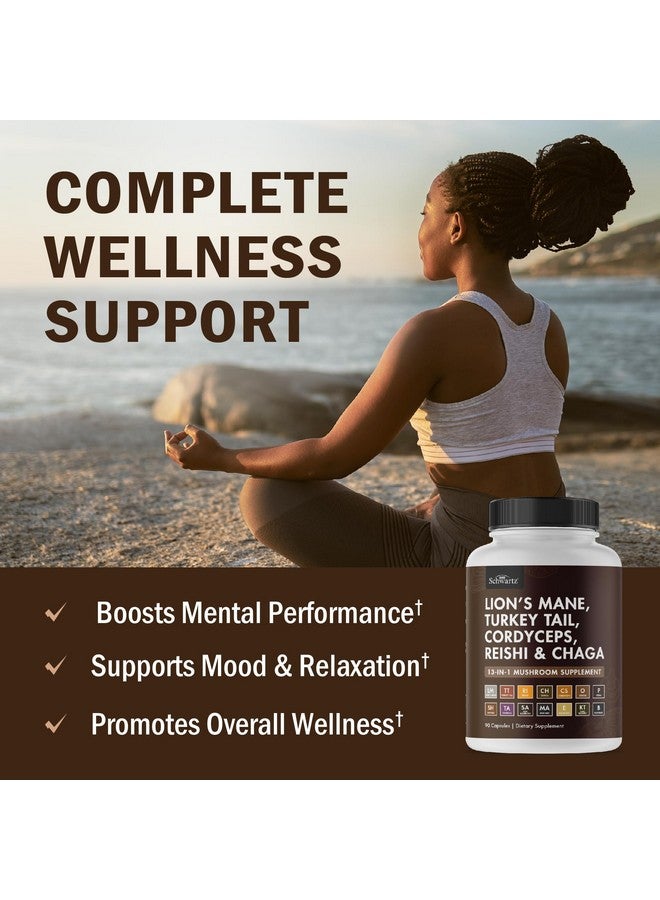 BioSchwartz Mushroom Complex - Organic Lions Mane Supplement Capsule with Reishi, Turkey Tail, Cordyceps, Shiitake, Chaga, Black Pepper for Max Absorption - Supports Energy, Focus, Memory, 90 Count - Image 2