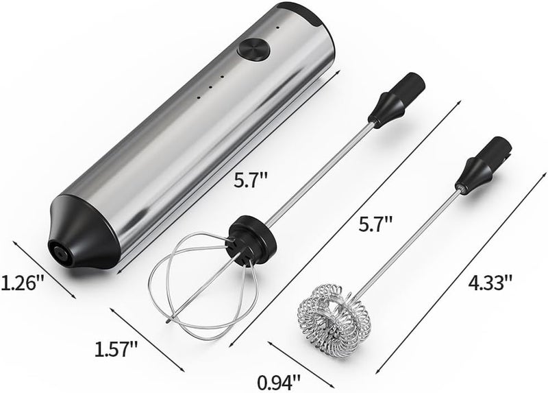 MITCMOLARD Coffee Mixer, Portable 1200 mAh USB Rechargeable, 2 Replace Steel Whisk | Durable Stainless Steel Milk Frother Handheld with 3 Speed Blender, Electric Milk Whisk for Latte, Cappuccinos, Eggs - Image 2