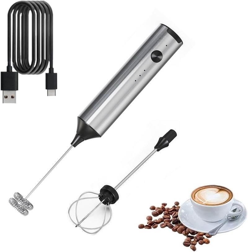 MITCMOLARD Coffee Mixer, Portable 1200 mAh USB Rechargeable, 2 Replace Steel Whisk | Durable Stainless Steel Milk Frother Handheld with 3 Speed Blender, Electric Milk Whisk for Latte, Cappuccinos, Eggs - Image 1