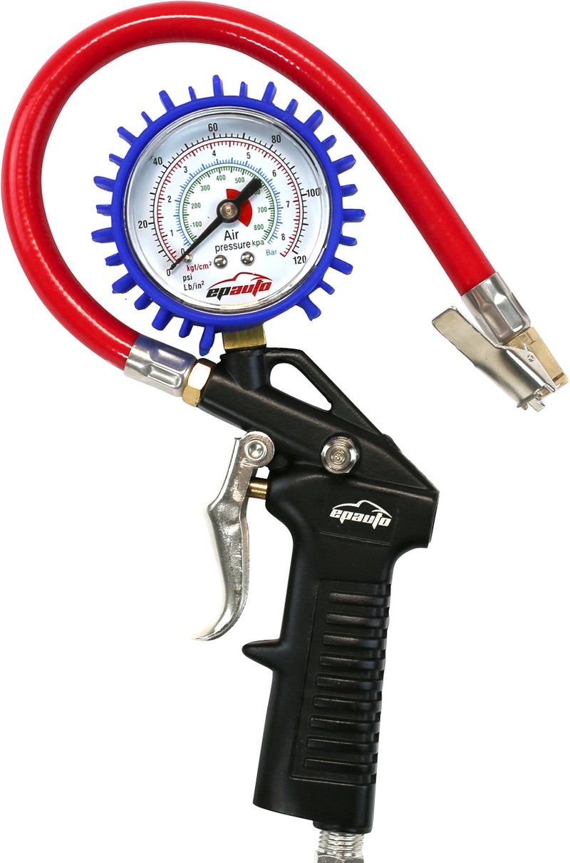 EPAuto Heavy Duty 120 PSI Tire Inflator Gauge with Hose and Quick Connect Plug - Image 1