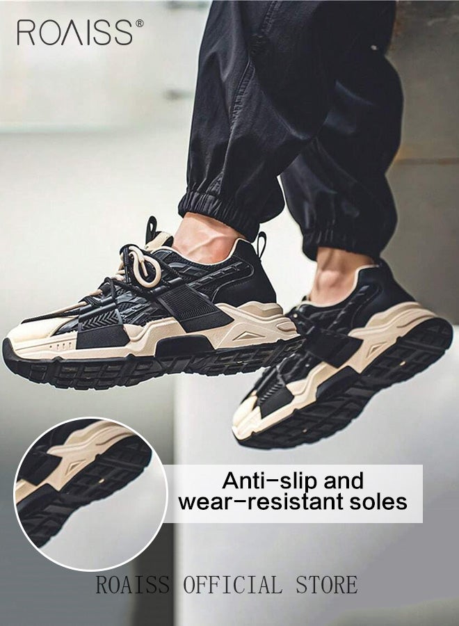roaiss Men's Classic Platform Sneakersround Toe Lace-Up Comfortable Flat Shoes Lightweight Breathable Durable Non-slip Casual Shoes Low-Top Sneakers Versatile for Campus and Everyday Wear, Color Blocking - Image 4