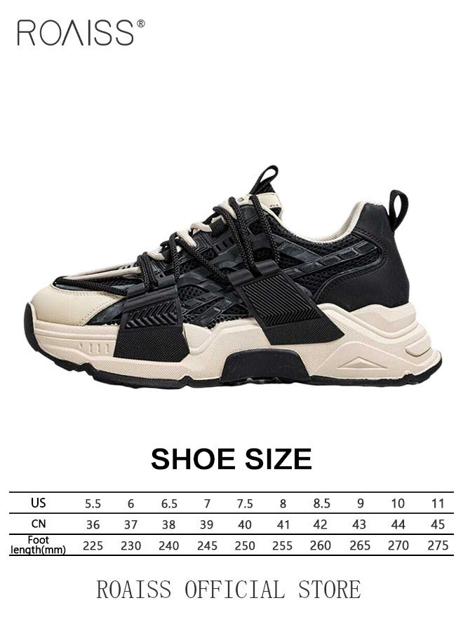 roaiss Men's Classic Platform Sneakersround Toe Lace-Up Comfortable Flat Shoes Lightweight Breathable Durable Non-slip Casual Shoes Low-Top Sneakers Versatile for Campus and Everyday Wear, Color Blocking - Image 3