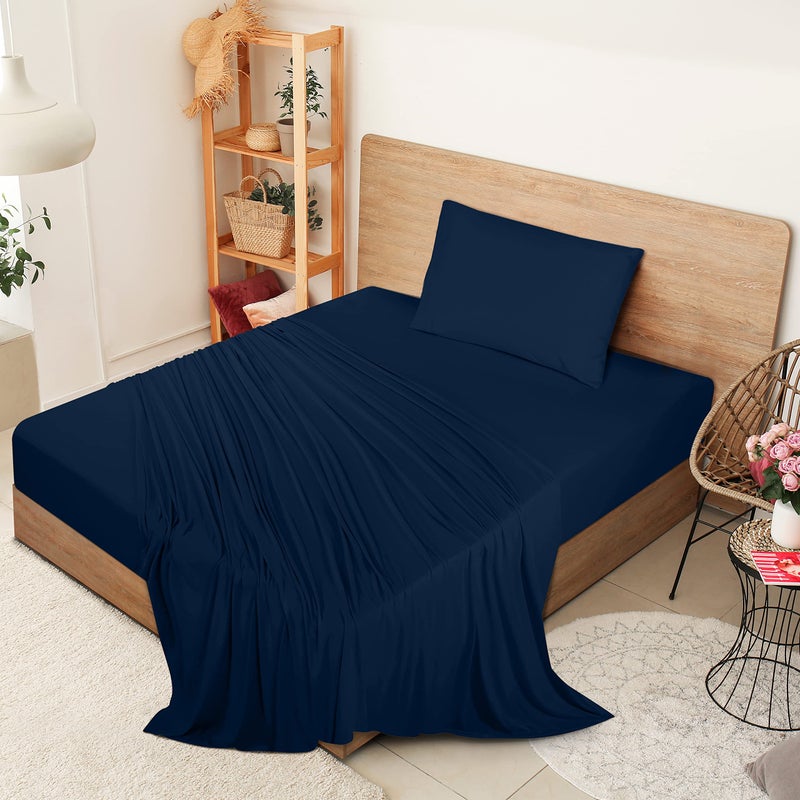 Utopia Bedding Utopia Bedding King Sheet Set - Jersey Knit Sheets 4 Piece King Jersey Sheet Set - Cotton Jersey Sheets - Soft T-Shirt Stretchy Sheets (King  Navy) - Image 2