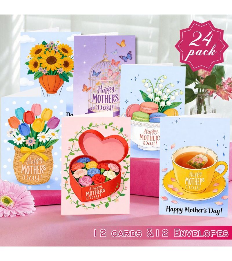 24pcs Greeting Card Set With Envelopes Heart Shaped Box For Mother S Day Birthday Thank You Cards Carnation Design All Occasion Paper Notes For Family Friends Gifts Parties - Image 4