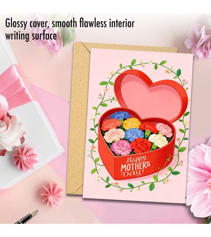 24pcs Greeting Card Set With Envelopes Heart Shaped Box For Mother S Day Birthday Thank You Cards Carnation Design All Occasion Paper Notes For Family Friends Gifts Parties - Image 5