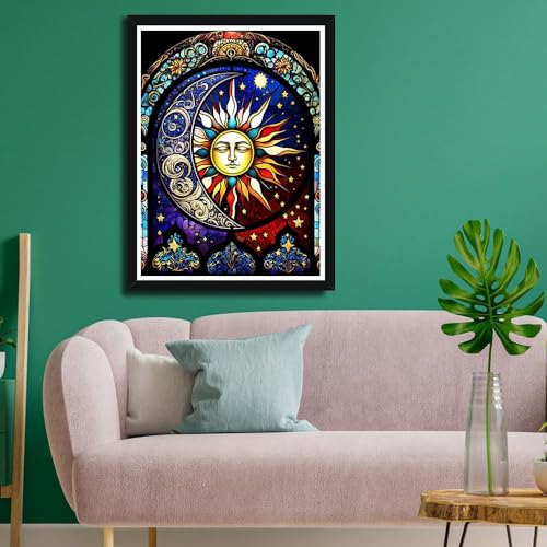 Meothan Diamond Painting Kits Moon Sun Diamond Art Kits for Adults, Stained Glass Paint with Diamond Dots Gem Art Crafts Kits for Home Wall Decor Gift (12x16inch) - Image 2