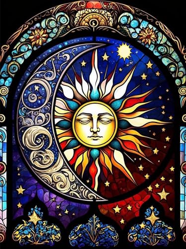 Meothan Diamond Painting Kits Moon Sun Diamond Art Kits for Adults, Stained Glass Paint with Diamond Dots Gem Art Crafts Kits for Home Wall Decor Gift (12x16inch) - Image 1