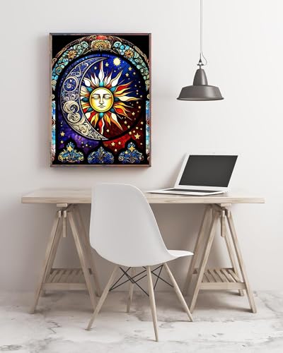 Meothan Diamond Painting Kits Moon Sun Diamond Art Kits for Adults, Stained Glass Paint with Diamond Dots Gem Art Crafts Kits for Home Wall Decor Gift (12x16inch) - Image 4