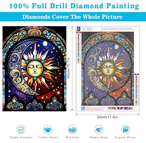 Meothan Diamond Painting Kits Moon Sun Diamond Art Kits for Adults, Stained Glass Paint with Diamond Dots Gem Art Crafts Kits for Home Wall Decor Gift (12x16inch) - Image 3