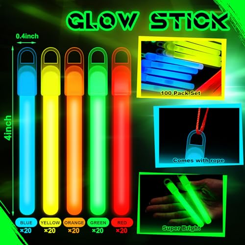 Lewtemi 100 Pack 4 or 6 Bright Glow Sticks Bulk Glow in the Dark Party Supplies Birthday and Holidays 4 InchColorful - Image 5
