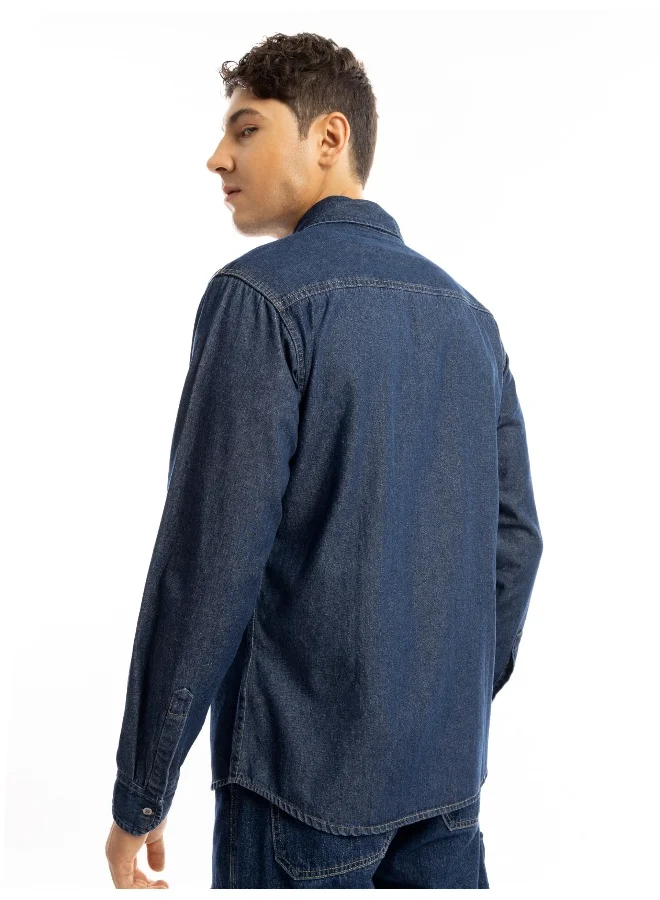 Beyoung Navy Blue Contrast Stitch Men's Denim Shirt