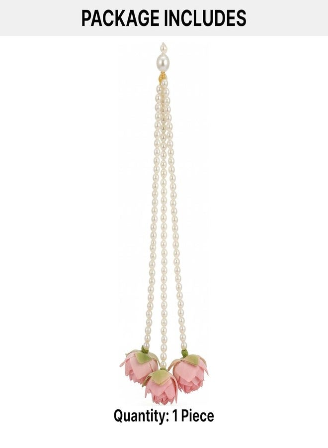 DHIMGU Traditional Pearl & Flower Hair Charm for Women, Pink Lotus Floral Tassel Hair Accessories, Bridal Hair Jewelry, Perfect for Weddings, Parties & Cultural Celebrations, 1 Pcs (1pcs,3 સર) - Image 2