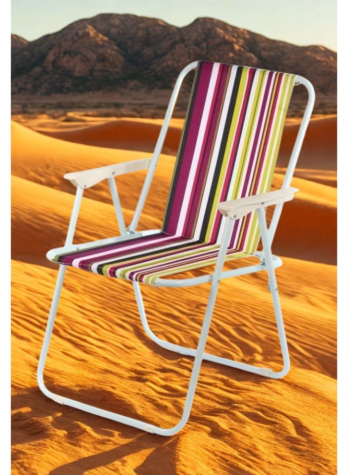 SMART HOME Folding Oxford Fabric Camping Chair with Metal Legs – Comfortable, Lightweight, and Portable Seat with Armrest | 45x45x80 cm Picnic Chair | Suitable for trips, camping, the beach, and outdoor activities (Color matches the picture) - Image 3