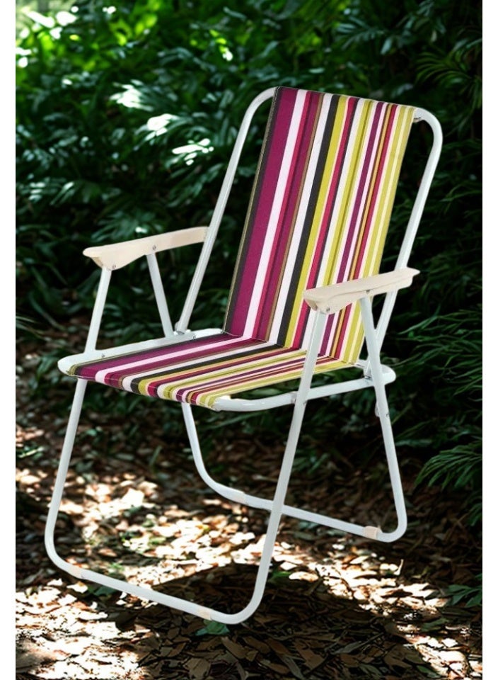 SMART HOME Folding Oxford Fabric Camping Chair with Metal Legs – Comfortable, Lightweight, and Portable Seat with Armrest | 45x45x80 cm Picnic Chair | Suitable for trips, camping, the beach, and outdoor activities (Color matches the picture) - Image 4