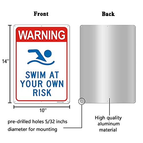 Uflashmi Warning Swim at Your Own Risk Pool Sign, Metal Pool signs for Outdoor, 10X14 in - Image 2