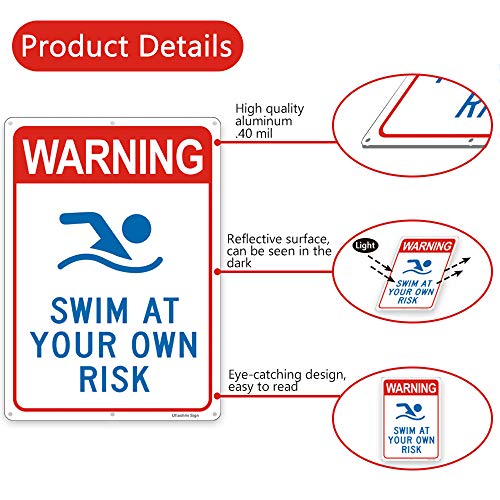 Uflashmi Warning Swim at Your Own Risk Pool Sign, Metal Pool signs for Outdoor, 10X14 in - Image 5