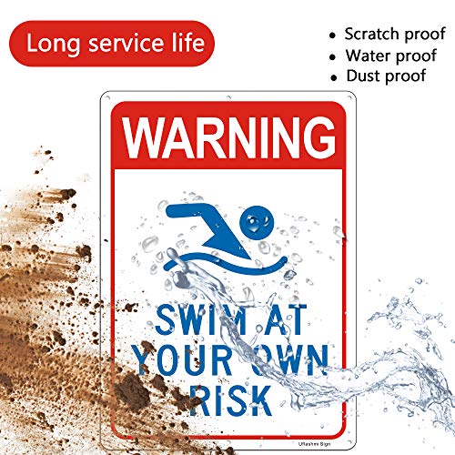 Uflashmi Warning Swim at Your Own Risk Pool Sign, Metal Pool signs for Outdoor, 10X14 in - Image 4