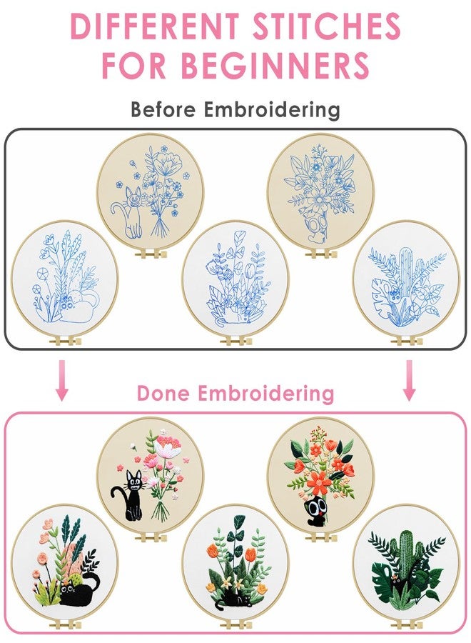 TINDTOP Embroidery Kit for Adults, Embroidery Kit for Beginners Include Embroidery Cloth Hoops Threads for Craft Lover Hand Stitch with Embroidery Skill Techniques (Black Cat) - Image 3
