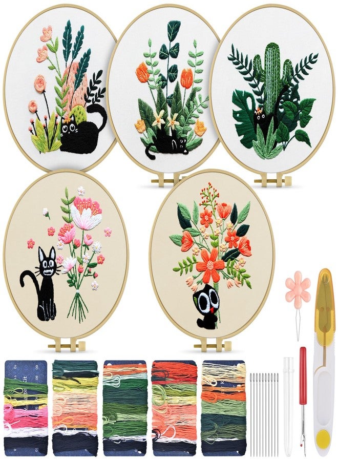 TINDTOP Embroidery Kit for Adults, Embroidery Kit for Beginners Include Embroidery Cloth Hoops Threads for Craft Lover Hand Stitch with Embroidery Skill Techniques (Black Cat) - Image 1