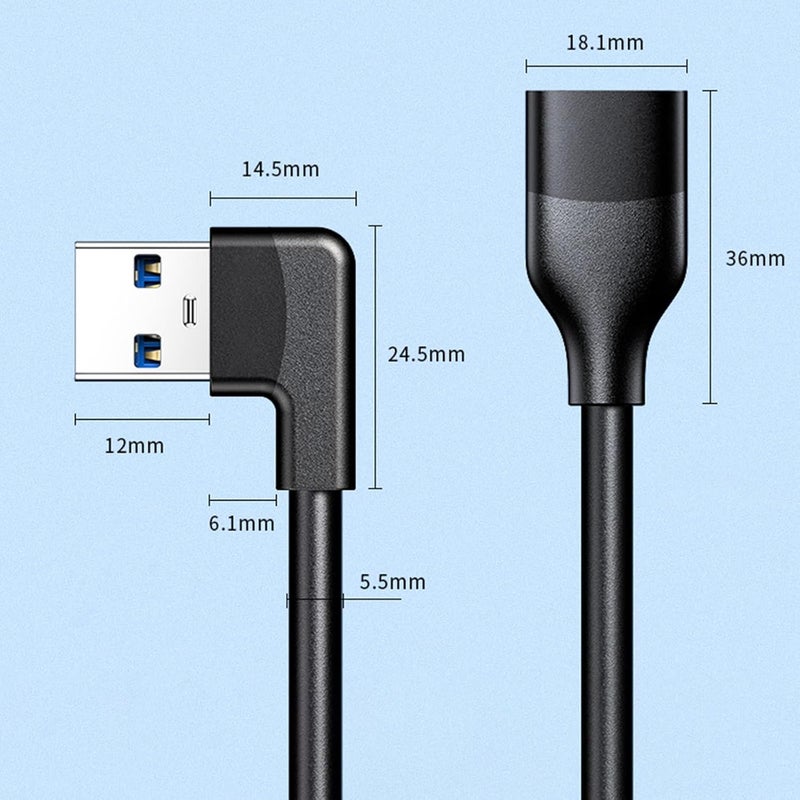 90 Degree Angled Data Cord USB3.0 Extension Wire Line Space Saving Charging Cable for Printers Cameras Keyboards Data Transfer Wire - Image 4