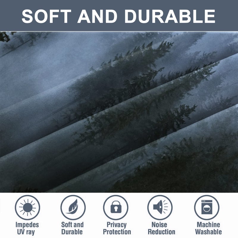 AWERT Blackout Curtains for Bedroom Light Blue Tree with Fog Nature Forest Curtains 2 Panels for Living Room Heat Blocking 42x84inch - Image 3