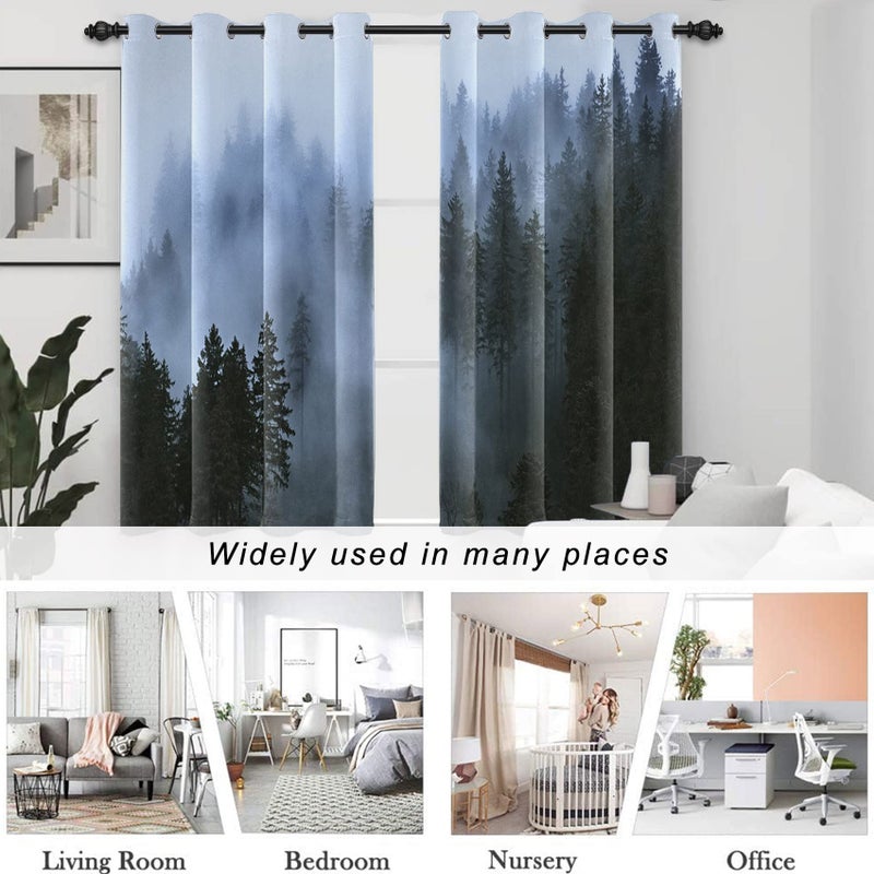AWERT Blackout Curtains for Bedroom Light Blue Tree with Fog Nature Forest Curtains 2 Panels for Living Room Heat Blocking 42x84inch - Image 5