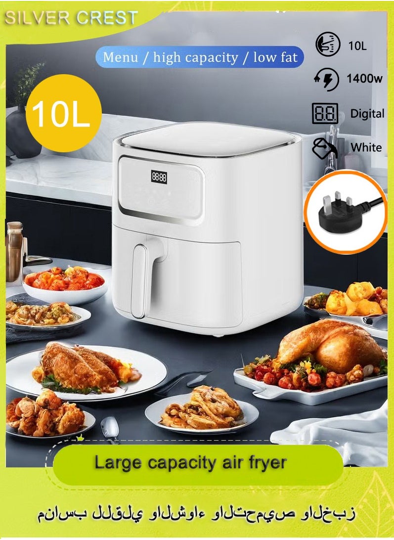SILVER CREST Stainless Steel Smart Air Fryer, Home Oven, Touch Electric Fryer for Frying, Grilling, Broiling, Baking and Baking 10l 1400W White  - Image 1