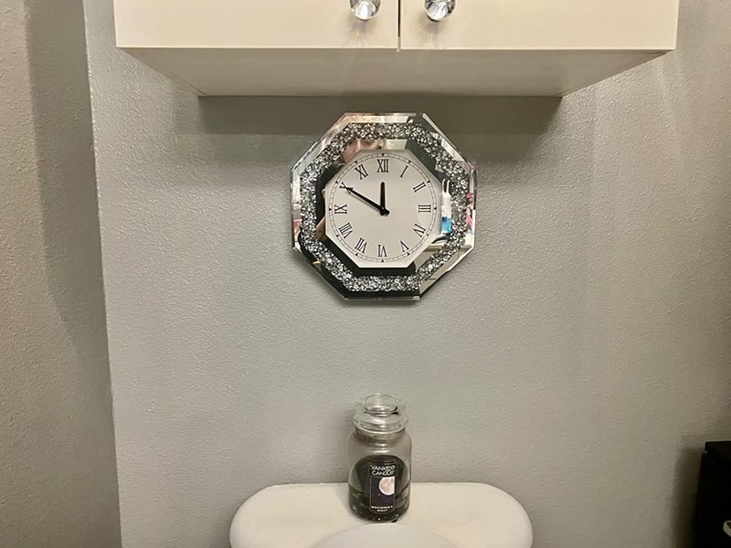 XIHACTY Wall Clock, Octagon Mirror Glass Clock, Cute Diamond 12-inch Non-Ticking Clock for Wall Décor, Perfect Home Decor for Bedroom, Bathroom Motif, Dining Room(Excluding Batteries.) - Image 3