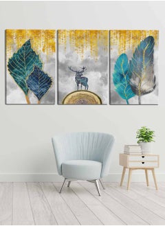 LOWHA Set Of 3 Framed Canvas Wall Arts Stretched Over Wooden Frame, Deer Feathers Paintings, For Home, Living Room, Office Decor  - Image 1
