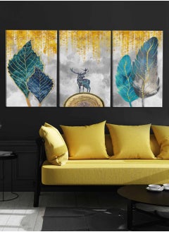 LOWHA Set Of 3 Framed Canvas Wall Arts Stretched Over Wooden Frame, Deer Feathers Paintings, For Home, Living Room, Office Decor  - Image 3