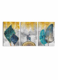 LOWHA Set Of 3 Framed Canvas Wall Arts Stretched Over Wooden Frame, Deer Feathers Paintings, For Home, Living Room, Office Decor  - Image 4