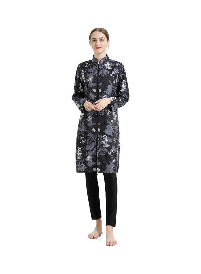 NIBEMINENT Leisure Islamic Women Zipper Closure Long Sleeve Burkini Set Black  - Image 4