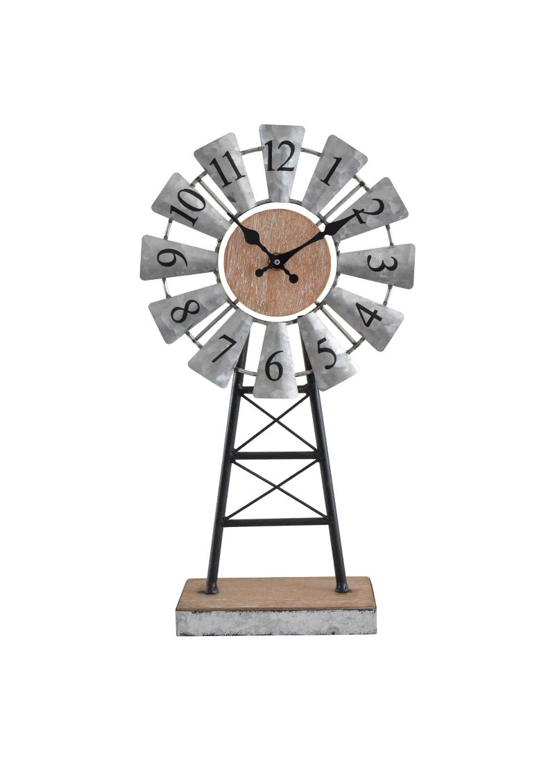 MODE HOME MODE HOME Farmhouse Table Clock on Stand Galvanized Vintage Windmill Clock Decorative Farmhouse Windmill Decor for Living Room Silent Small Clocks Battery Operated 1575H 