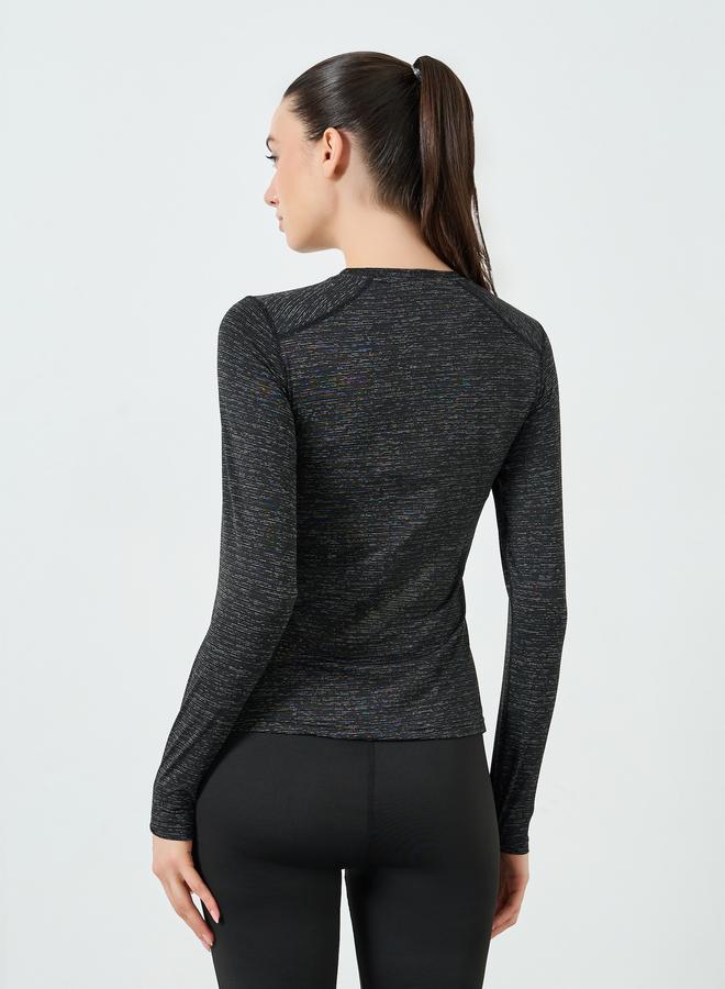 Styli Active Black Melange Round Neck Top - Image 4