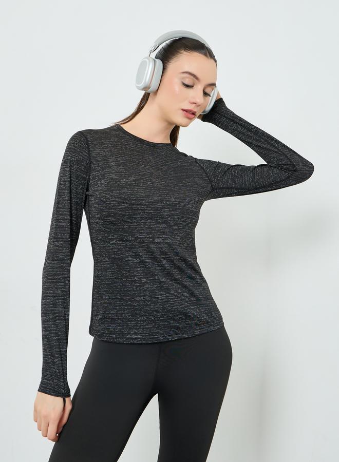 Styli Active Black Melange Round Neck Top - Image 1